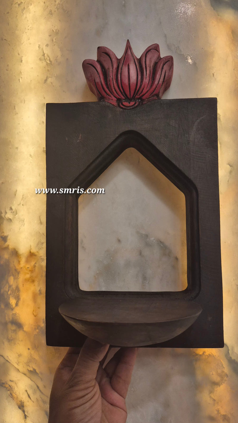 Vilakku Maadam with Lotus Wall Lamp Holder Mahogany Wooden Wall Hanging Wooden Carving Hanging Decor Corbel Traditional Chettinad Indian Handicrafts (12 H * 7 L *  5 W Inches)