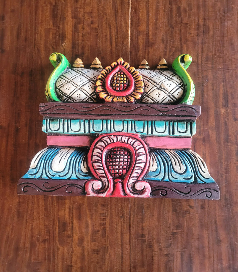 Gopuram White Wood Carving Wall Hanging Mahogany Wood Pooja Room Entrance Door Traditional Chettinad Indian Handicrafts (9 H x 12 L x 2 W inches)