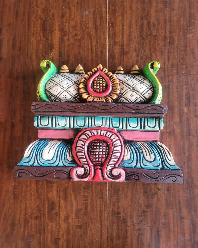 Gopuram White Wood Carving Wall Hanging Mahogany Wood Pooja Room Entrance Door Traditional Chettinad Indian Handicrafts (9 H x 12 L x 2 W inches)
