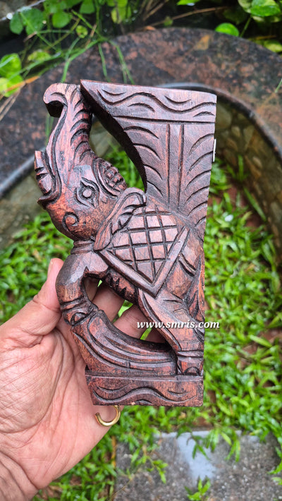 Wood carving Small Elephant Trunk Up Wall Bracket / Corbel Rosewood Colour Wall Bracket Hanging Decor South Indian Chettinad Handcarved Handicraft vastu decor (7H x 4L x 1.5W Inches) 1 piece