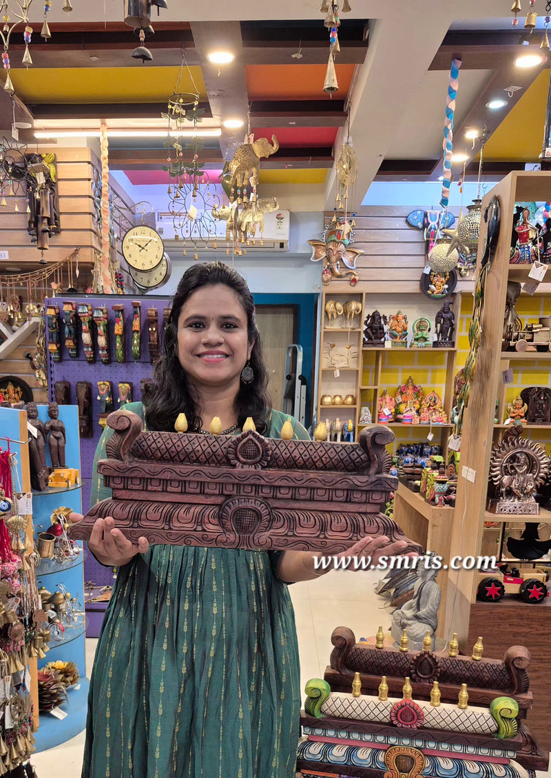 Gopuram Wood Carving 2 Feet x 9 Inches Wall Hanging Rosewood Colour Mahogany Wood Pooja Room Entrance Door Traditional Chettinad Indian Handicrafts (9H x 24L x 2W Inches)