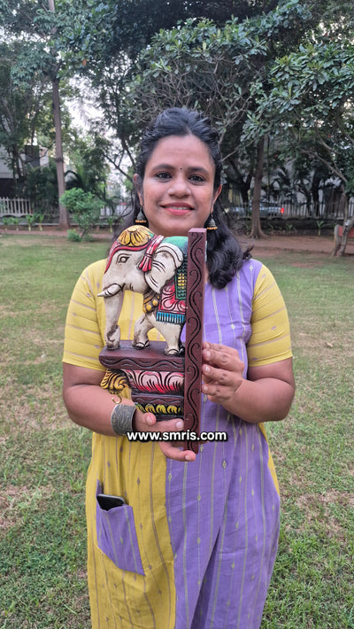 Elephant Wood Carving Wall bracket / Corbel traditional Chettinad Handicrafts White