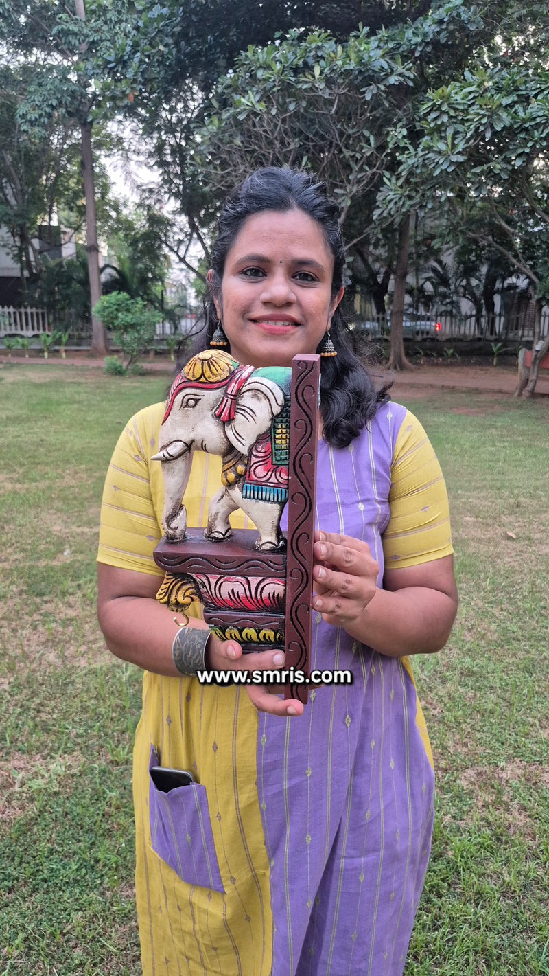 Elephant Wood Carving Wall bracket / Corbel traditional Chettinad Handicrafts White