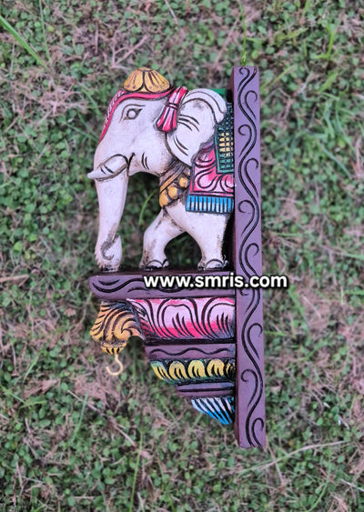 Elephant Wood Carving Wall bracket / Corbel traditional Chettinad Handicrafts White