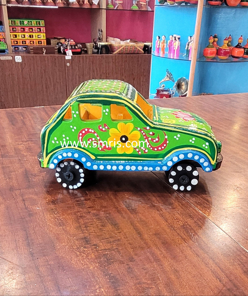 Wooden Car showpiece Green With Pink & Yellow Home Decor / Table Decor ...