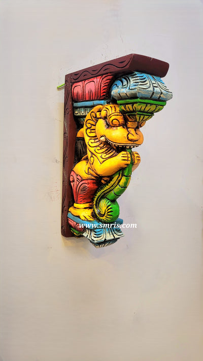 Yali / Yazhi Wall Bracket / Corbel yellow multicolor Entrance Decor puja decor Pillar Decor Traditional Chettinad Handicrafts (12H x 8L x 3W inches)