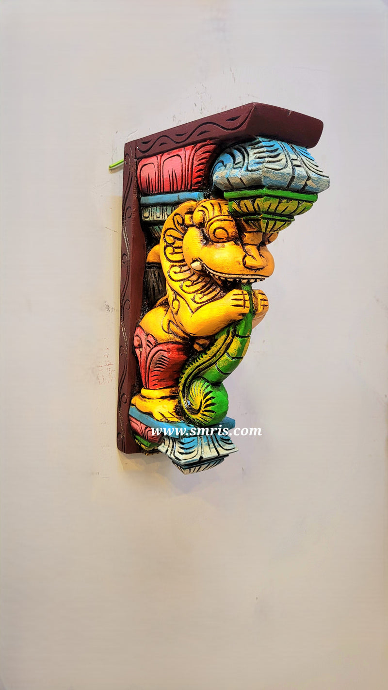 Yali / Yazhi Wall Bracket / Corbel yellow multicolor Entrance Decor puja decor Pillar Decor Traditional Chettinad Handicrafts (12H x 8L x 3W inches)