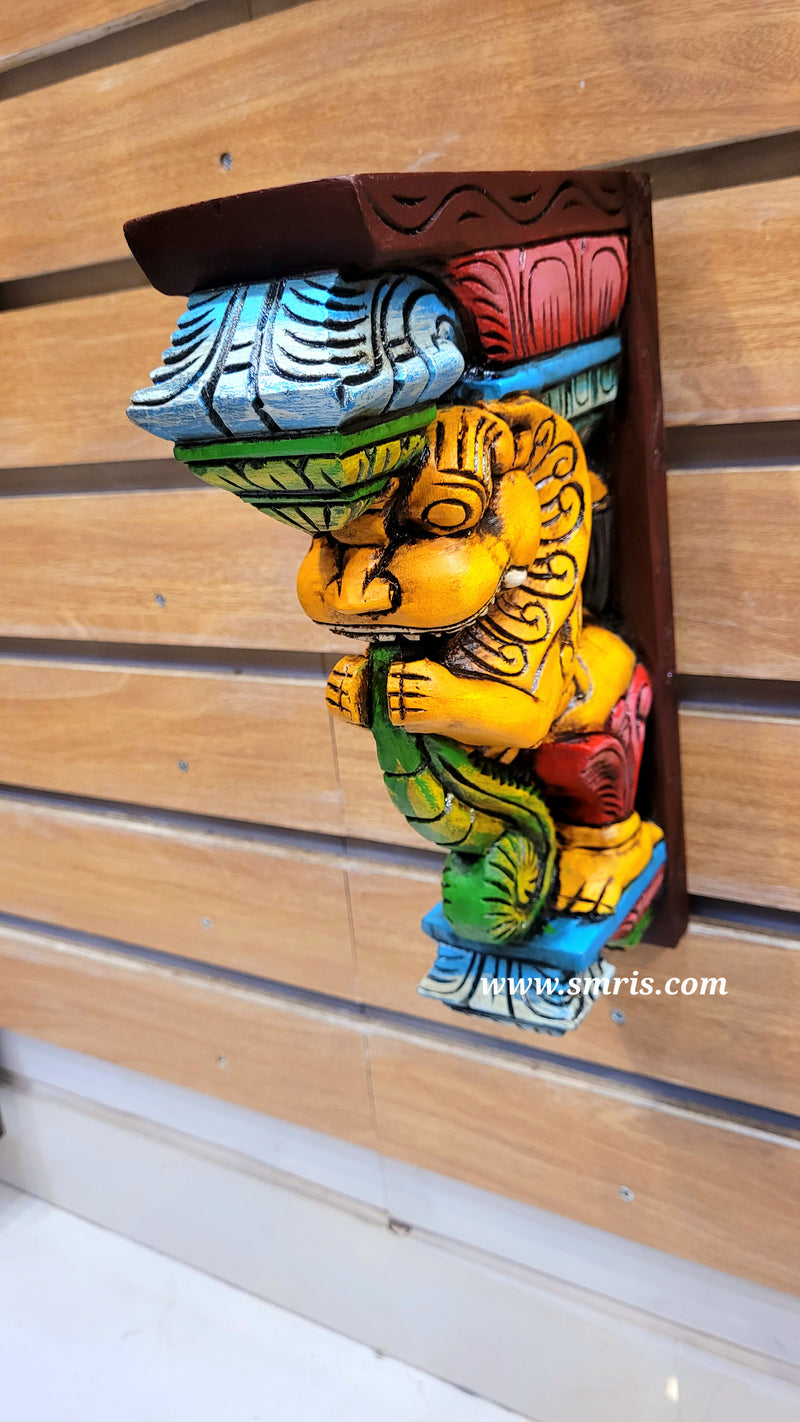 Yali / Yazhi Wall Bracket / Corbel yellow multicolor Entrance Decor puja decor Pillar Decor Traditional Chettinad Handicrafts (12H x 8L x 3W inches)