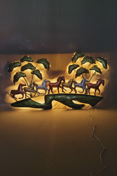 Antique 7 Horse With Tree wall decor (28 H x 46 L x 3 W) inches home interiors Led vastu home decor
