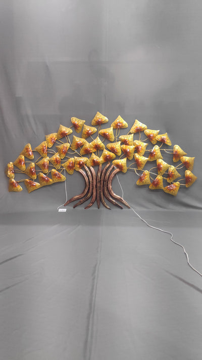 Big Golden Peepal Tree wall decor with LED ( 30 H * 60 L * 1 W ) Inches wall frame