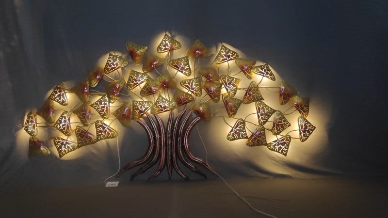 Big Golden Peepal Tree wall decor with LED ( 30 H * 60 L * 1 W ) Inches wall frame
