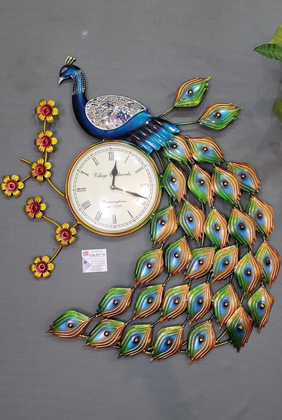 Big Single Peacock Wall clock decor export quality luxury wall decor Iron (27 H * 23 L * 2 W) Inches
