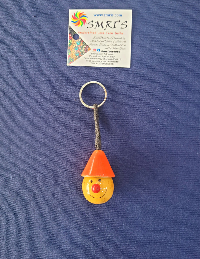 Wooden clown Face Key chain key ring Indian handicrafts ( 1.5H * 1L * 1W ) inches