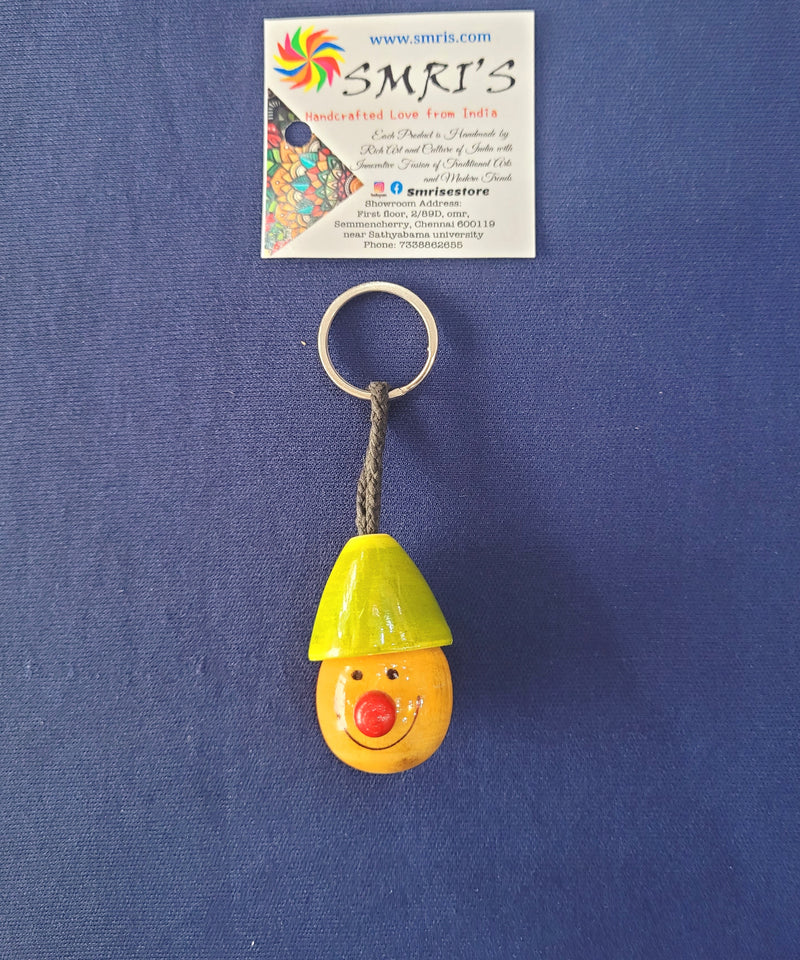 Wooden clown Face Key chain key ring Indian handicrafts ( 1.5H * 1L * 1W ) inches