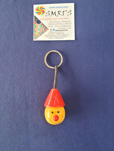 Wooden clown Face Key chain key ring Indian handicrafts ( 1.5H * 1L * 1W ) inches