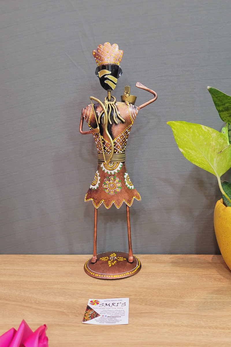 Copper Tribal Adivasi man with bow and arrow Table decor (15H * 5.5L * 4W) inches Showpiece Gift