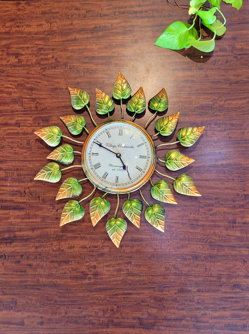 Cordate shape Leaf wall clock ( 15 H * 15 L * 1 W ) Inches iron home decor