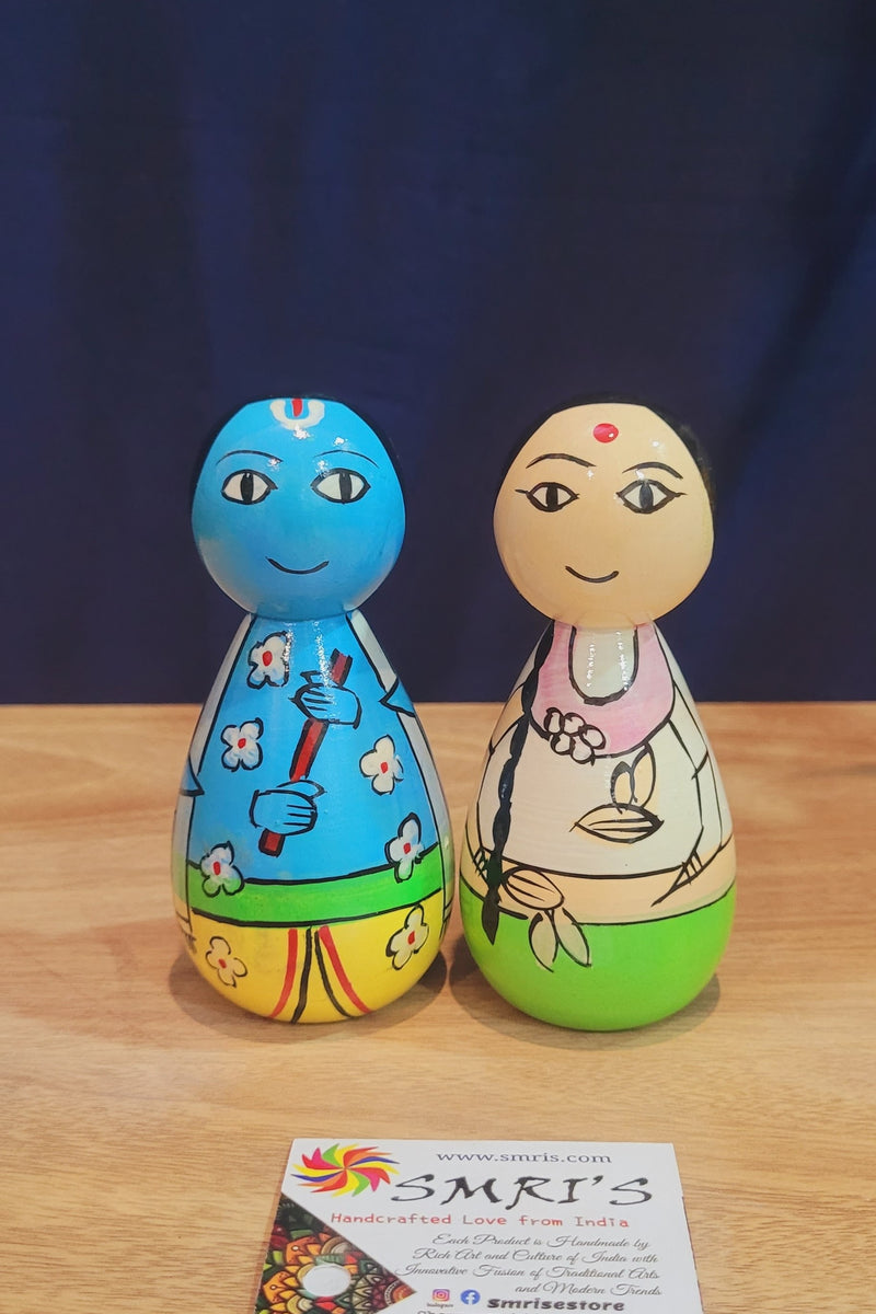 Cute Little Krishna Radha Radhe Krishna wooden doll 5inch (5 H, 2 L, 2 W) Inches hand painted