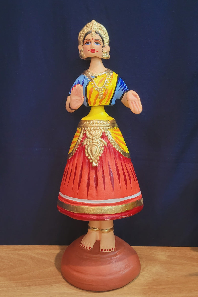 Diamond Dancing Doll 12 inch Big yellow with Blue (12 H * 4.5 L * 4.5 W) inch Paper mache Thanjavur thalayatti bommai dancing doll