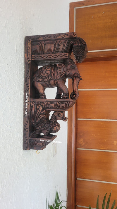 Elephant With Annam BIG Wall Bracket / Corbel Natural Colour Wood Carving Maghony Wood Traditional Chettinad Indian Handicrafts Red (18 H x 9.5 L x 3.5 W inches)