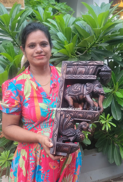 Elephant With Annam BIG Wall Bracket / Corbel Natural Colour Wood Carving Maghony Wood Traditional Chettinad Indian Handicrafts Red (18 H x 9.5 L x 3.5 W inches)