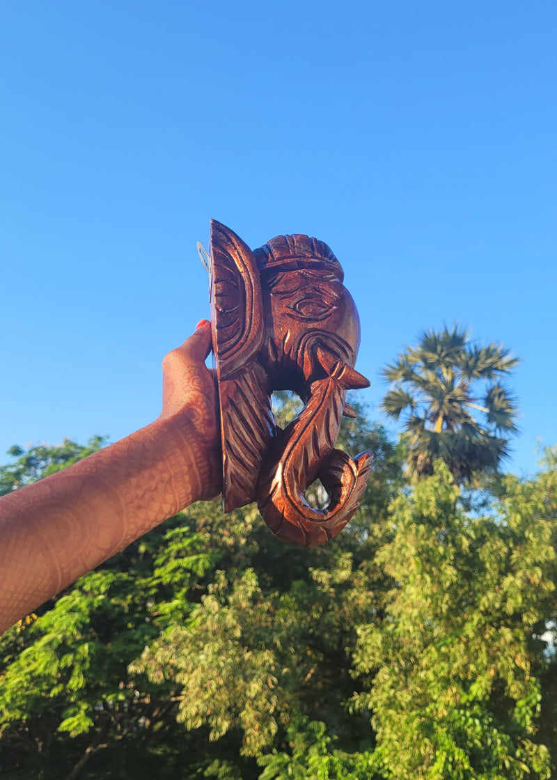 Elephant Head Wall Bracket / Vagai Small Wooden Carving Natural Wall Hanging Decor Traditional Indian Handicrafts ( 8 H * 4 L * 2.5 W ) inches