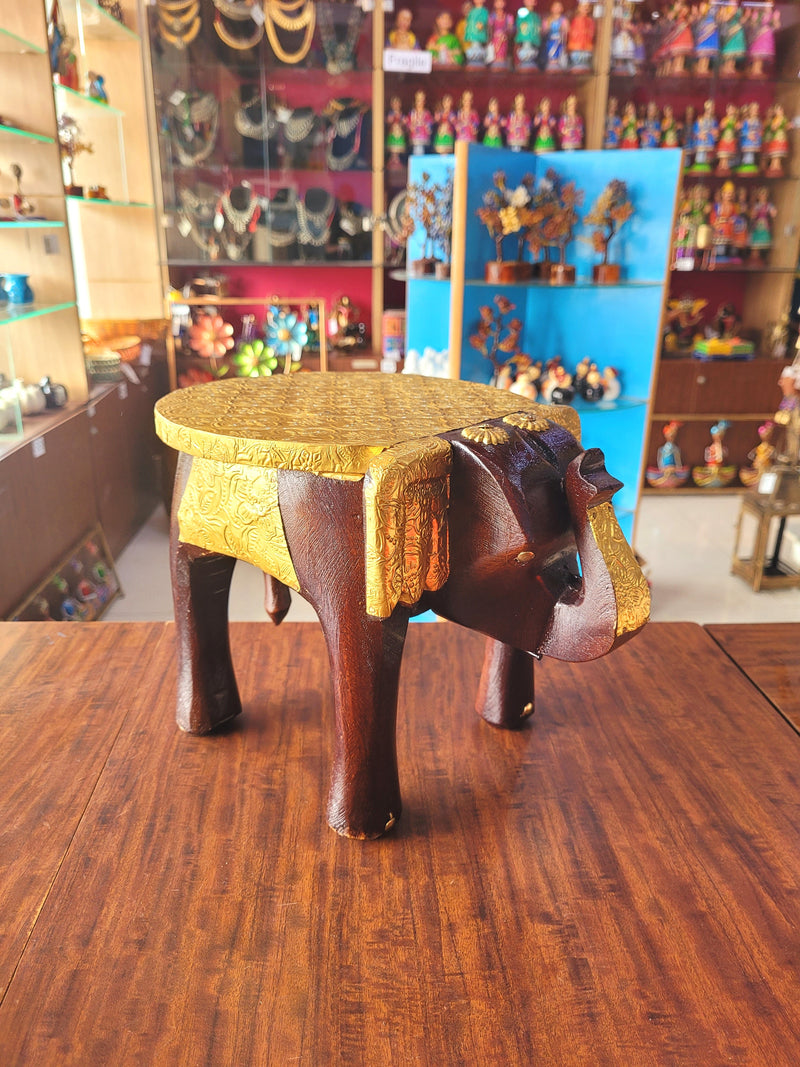 Elephant Stool Brass sheet for Pooja decor show piece loving room decor  Design 7, 8inch Height, 10.5inch Length, 8inch Width