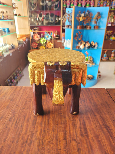 Elephant Stool Brass sheet for Pooja decor show piece loving room decor  Design 7, 8inch Height, 10.5inch Length, 8inch Width