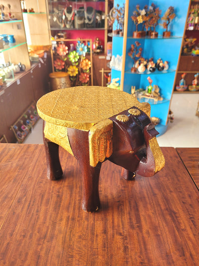 Elephant Stool Brass sheet for Pooja decor show piece loving room decor  Design 7, 8inch Height, 10.5inch Length, 8inch Width