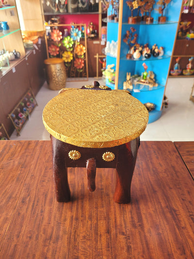 Elephant Stool Brass sheet for Pooja decor show piece loving room decor  Design 7, 8inch Height, 10.5inch Length, 8inch Width