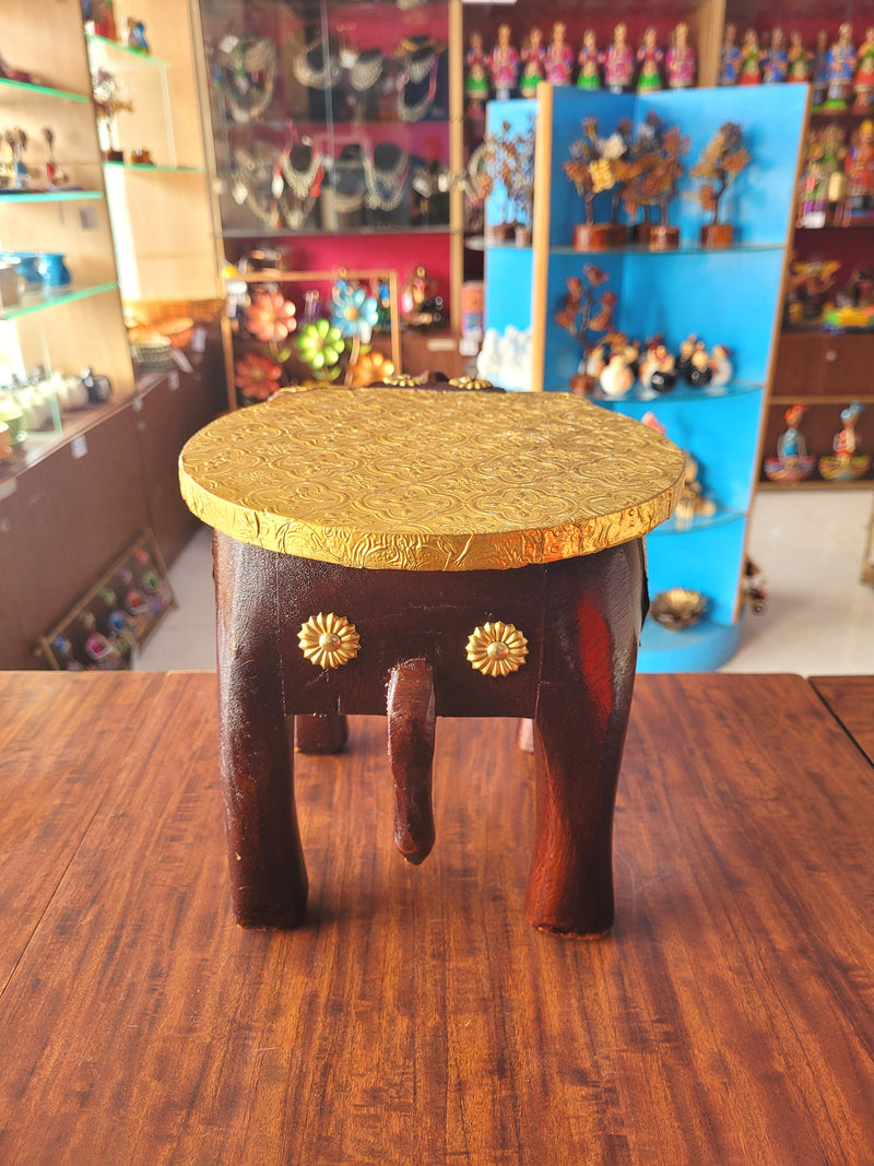 Elephant Stool Brass sheet for Pooja decor show piece loving room decor  Design 7, 8inch Height, 10.5inch Length, 8inch Width