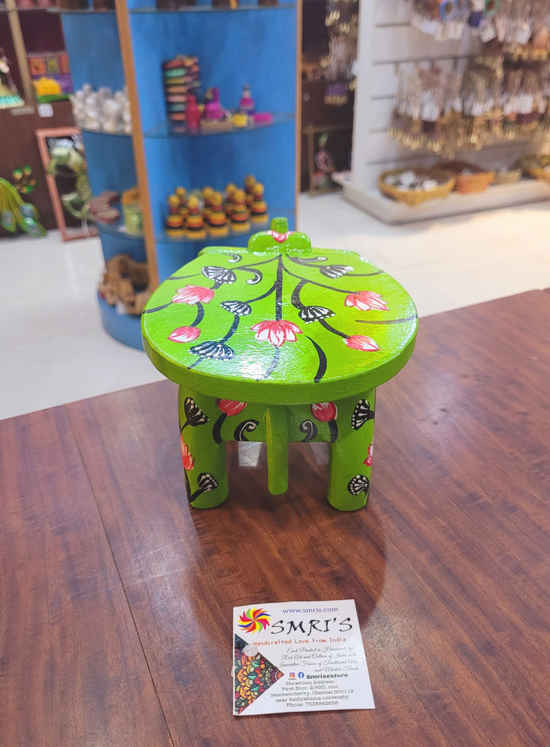 Wooden Elephant Stool Floral designs SMALL Light Green color indian handicrafts Home decor pooja decor foyer decor ( 4.5 H * 7 * 5 W ) Inches