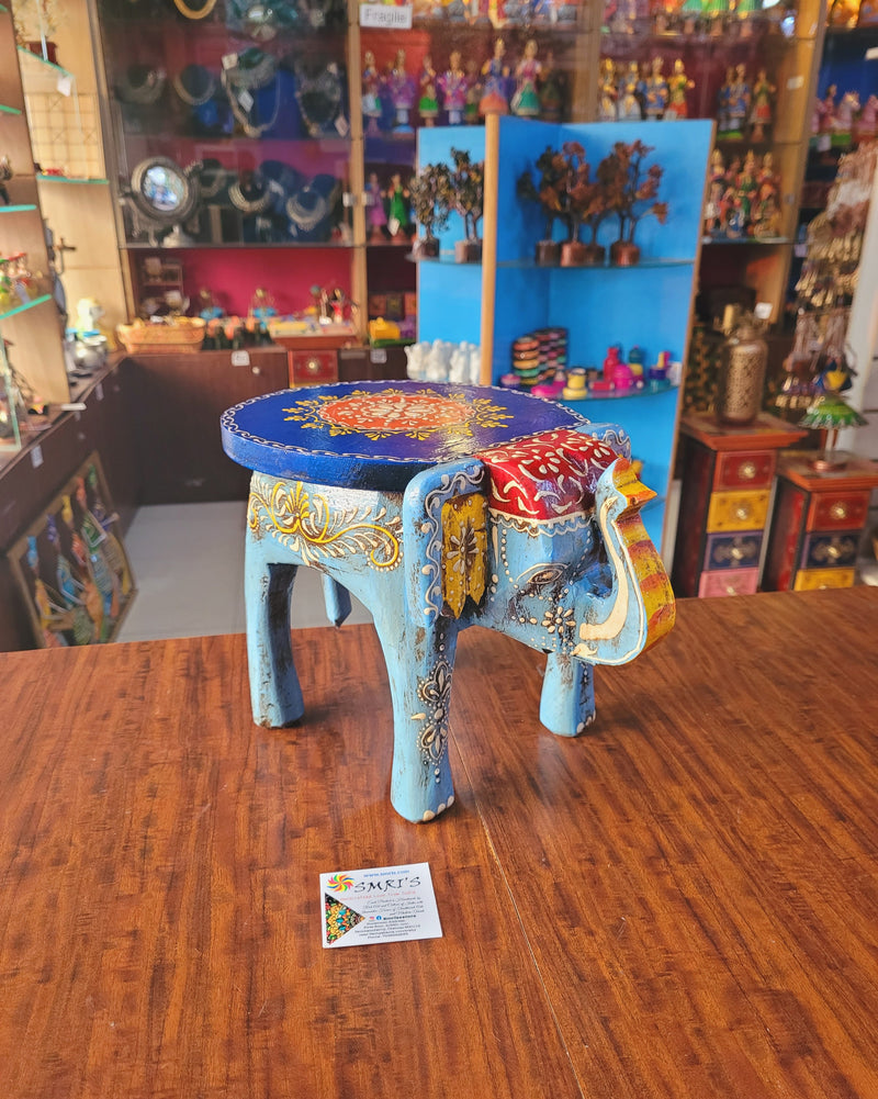 Elephant stool Skyblue design 2 , 8 inch Height, 10.5 inch length, 8 inch width