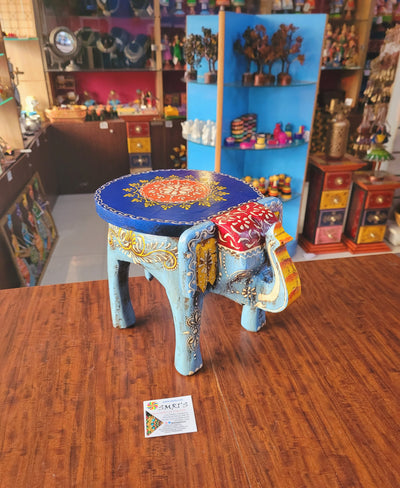 Elephant stool Skyblue design 2 , 8 inch Height, 10.5 inch length, 8 inch width