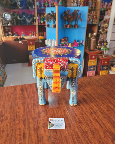 Elephant stool Skyblue design 2 , 8 inch Height, 10.5 inch length, 8 inch width