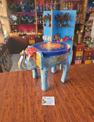 Elephant stool Skyblue design 2 , 8 inch Height, 10.5 inch length, 8 inch width