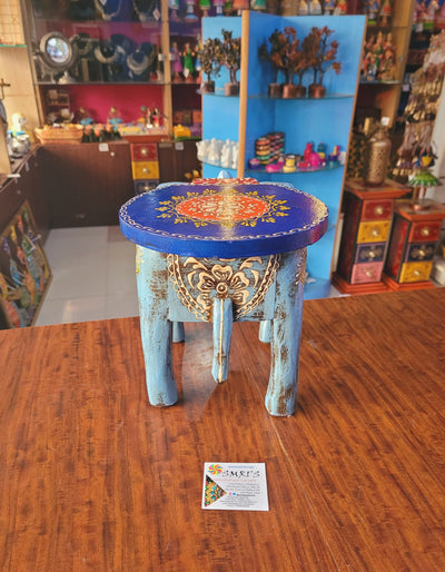 Elephant stool Skyblue design 2 , 8 inch Height, 10.5 inch length, 8 inch width