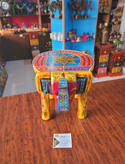 Elephant stool  Yellow design 1 , 8 inch Height, 10.5 inch length, 8 inch width