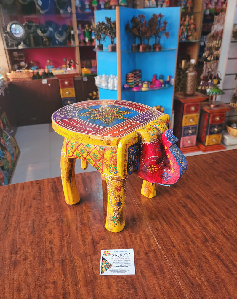 Elephant stool  Yellow design 1 , 8 inch Height, 10.5 inch length, 8 inch width