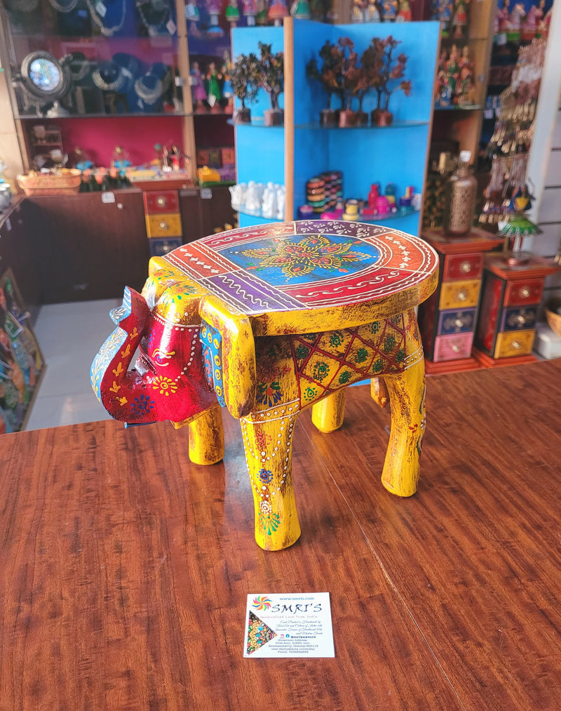 Elephant stool  Yellow design 1 , 8 inch Height, 10.5 inch length, 8 inch width