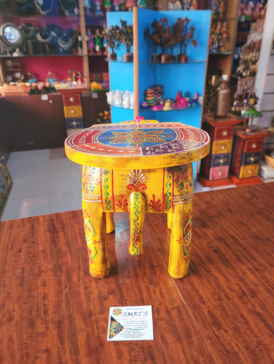 Elephant stool  Yellow design 1 , 8 inch Height, 10.5 inch length, 8 inch width