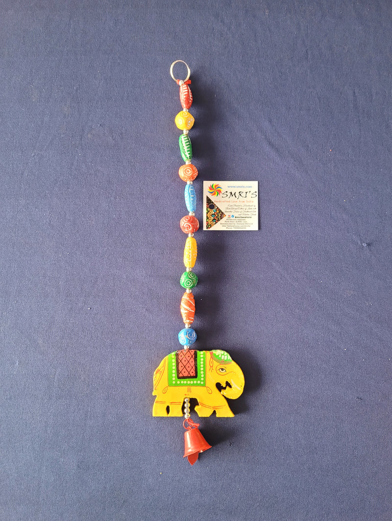 15 " height Thoranam wooden yellow elephant terracotta beads Return gifts ( H 15 * L 3.5 * W 1.5 ) Inch