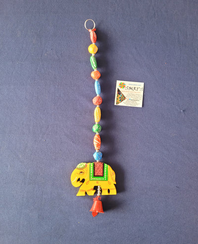 15 " height Thoranam wooden yellow elephant terracotta beads Return gifts ( H 15 * L 3.5 * W 1.5 ) Inch