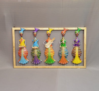 Five Punjabi Musicians / Men standing Colourful frame 18 * 33 inch Iron wall decor