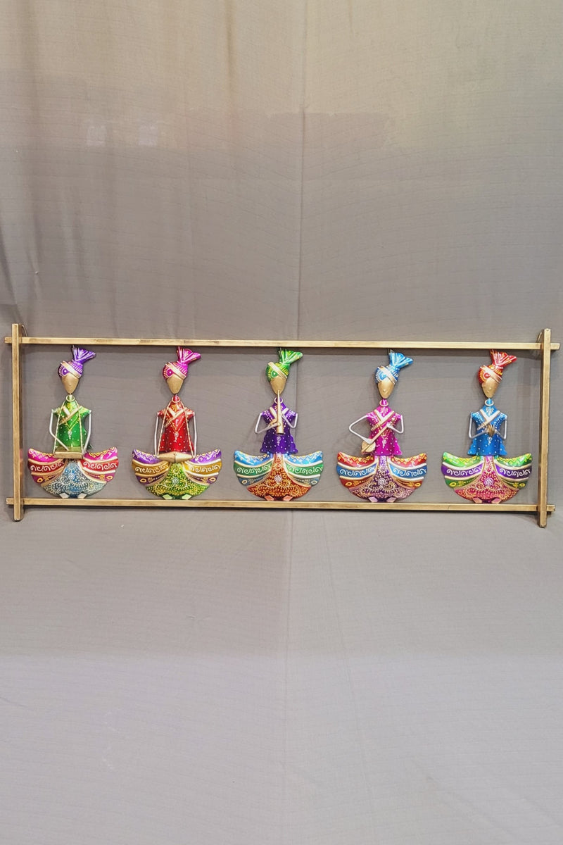 Five Rajasthani Musicians/Men Sitting Colourful frame 15 * 44 inch Iron