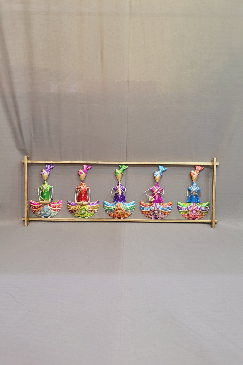 Five Rajasthani Musicians/Men Sitting Colourful frame 15 * 44 inch Iron