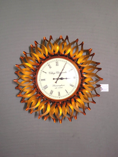 Flower Gold Wall Clock Wall hanging Show piece iron (23 H, 23 L, 3 W)  Inches