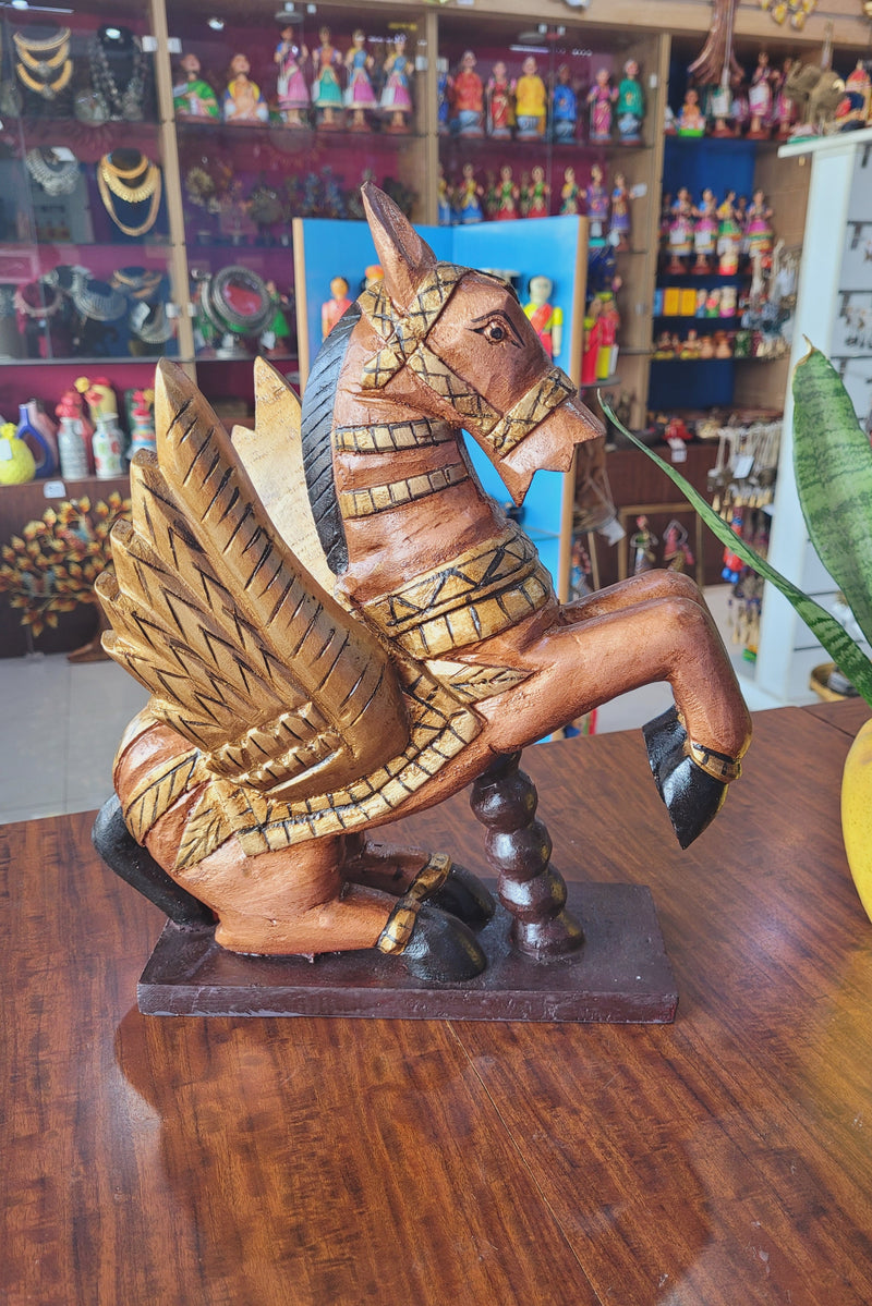 Flying Horse sculpture vastu decor wooden carving statue Home decor office decor feng shui decor (14 H * 12 L * 7 W) inches Indian handicrafts