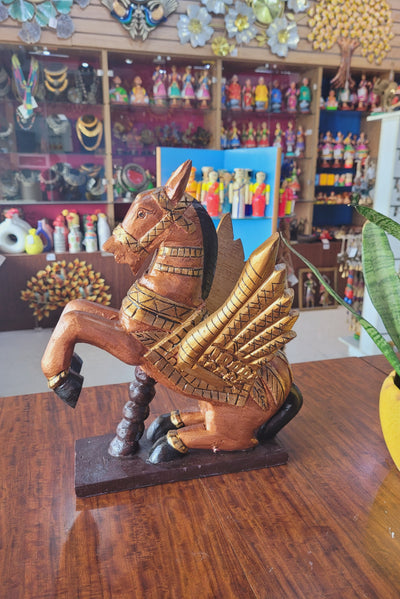Flying Horse sculpture vastu decor wooden carving statue Home decor office decor feng shui decor (14 H * 12 L * 7 W) inches Indian handicrafts