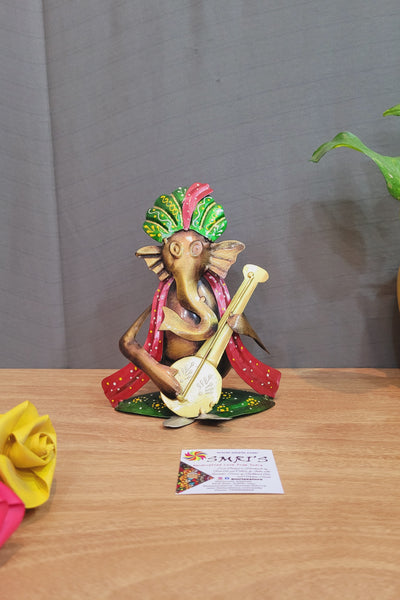 Ganesha 8 inch Musician Iron with Veenai Table Decor Showpiece
